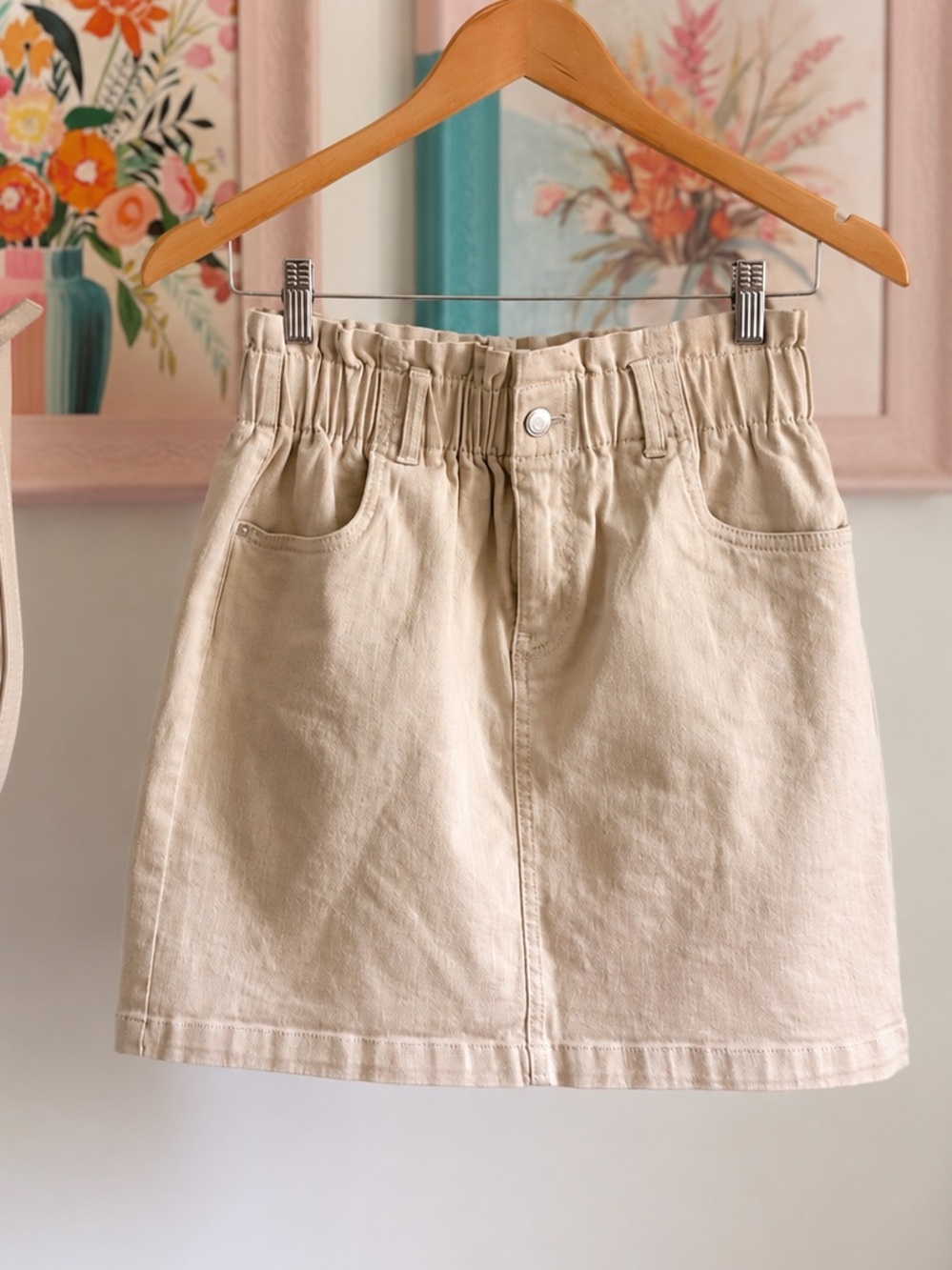 Vero Moda Cream Elastic-Waist Mini Skirt